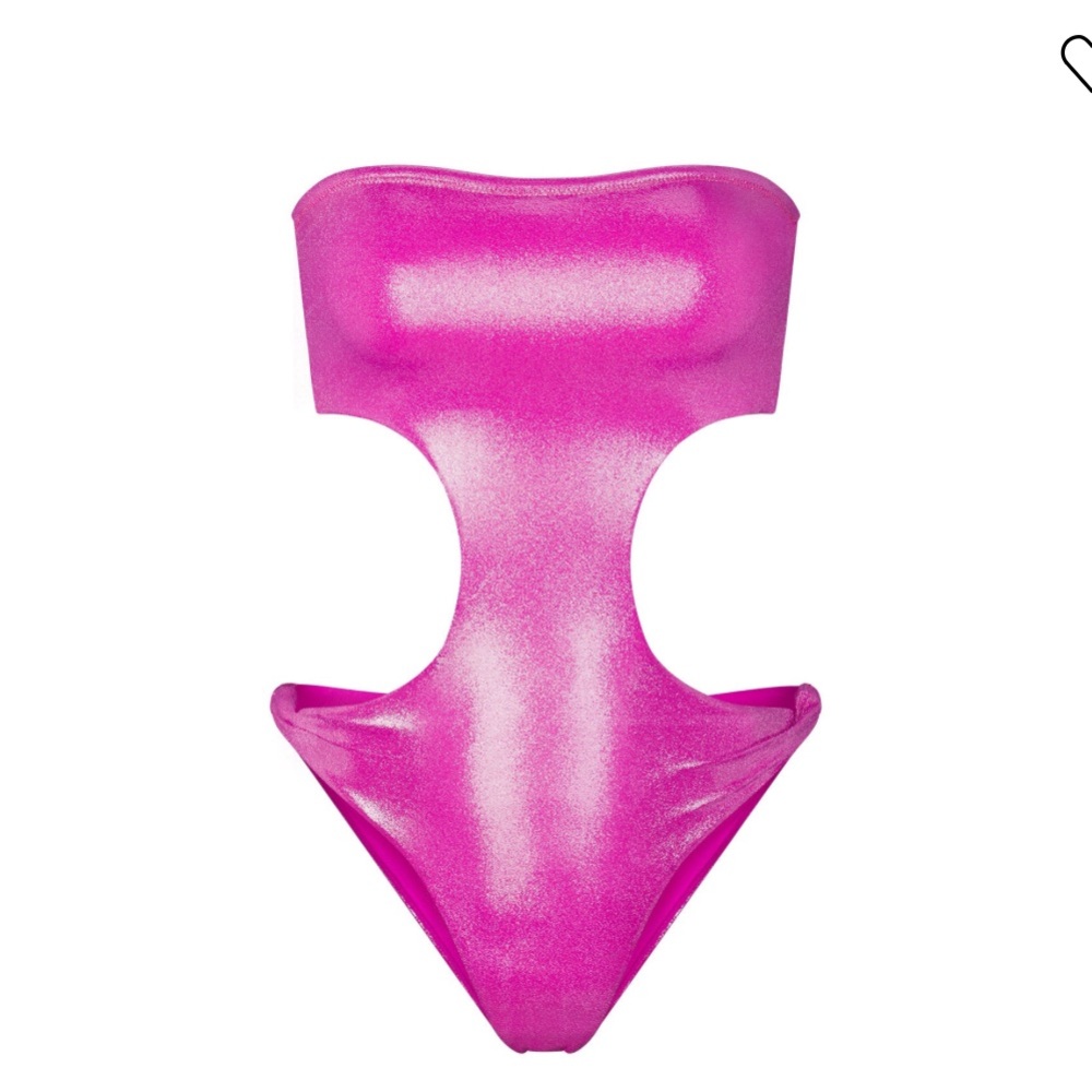 Skims metallic pink swim suit.